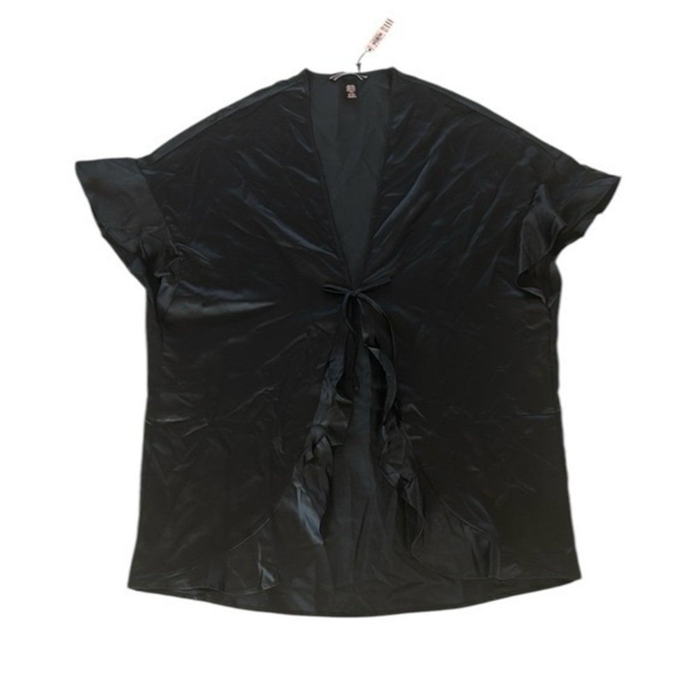 Victoria's Secret Black Satin Kimono Top robe cover up OS NWT